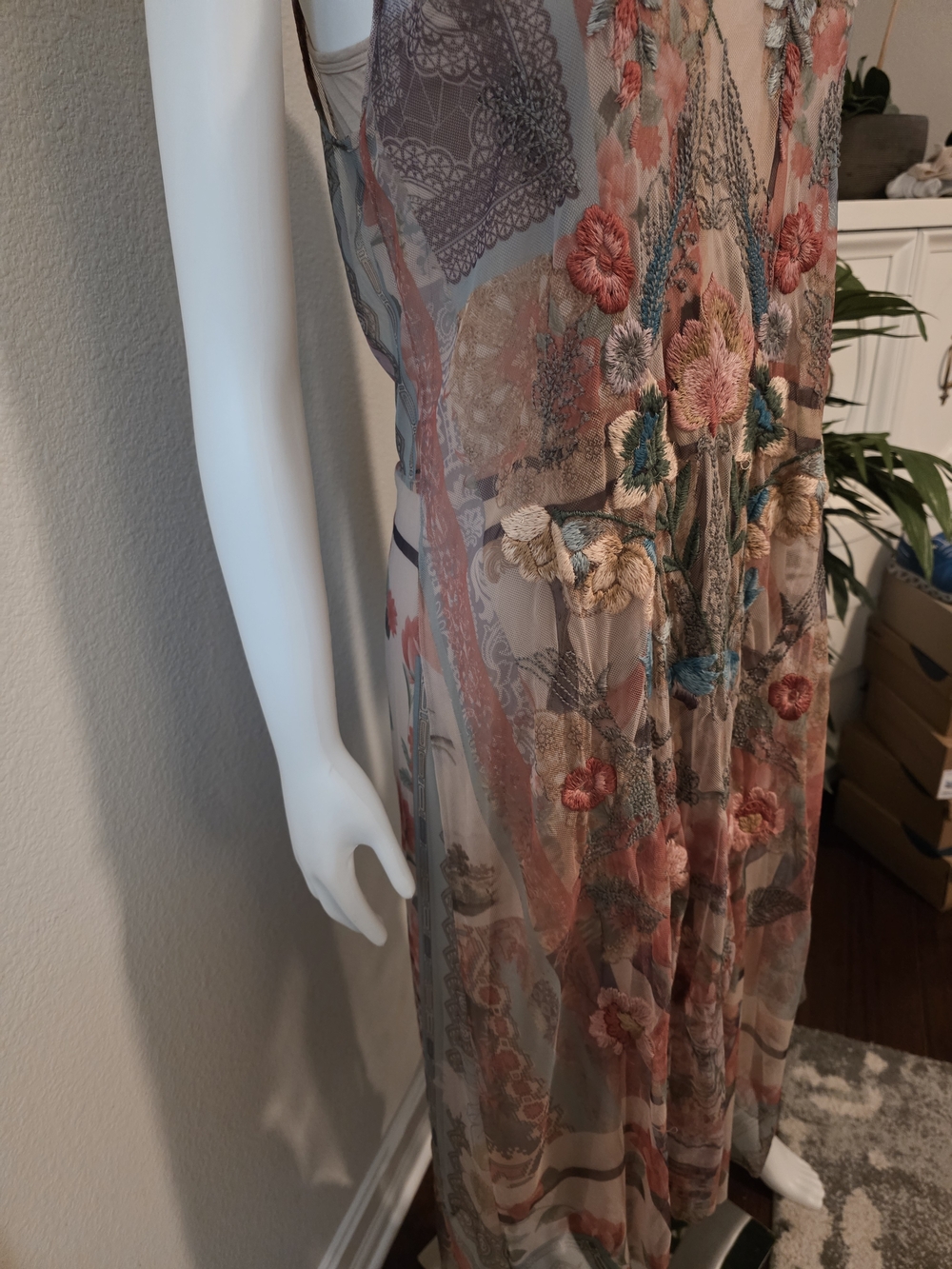 Johnny Was Floral Embroidered Sleeveless Mesh Dress - Multicolor Size M - Picture 10 of 12